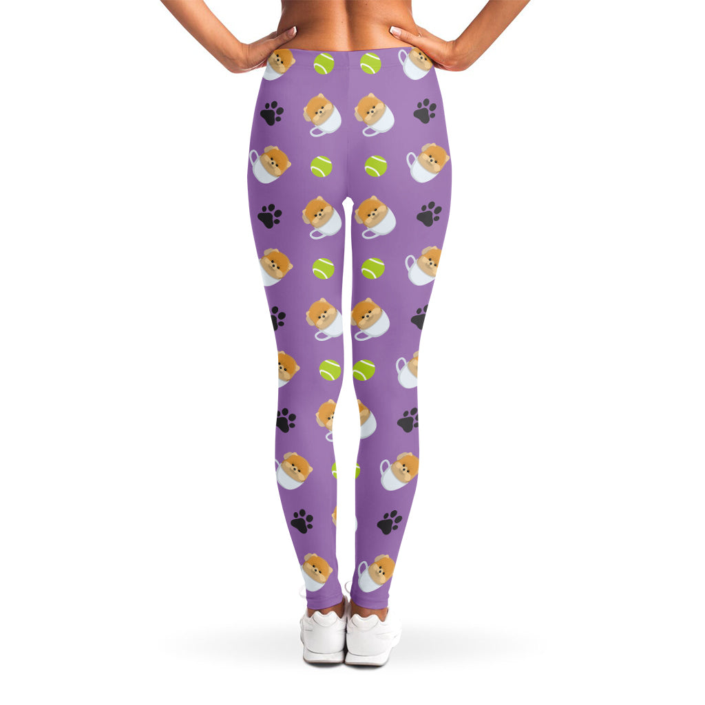 Pomeranian In Tea Cup Pattern Print Women's Leggings