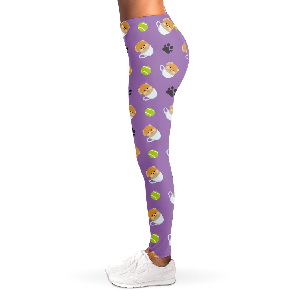 Pomeranian In Tea Cup Pattern Print Women's Leggings