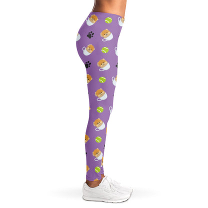 Pomeranian In Tea Cup Pattern Print Women's Leggings