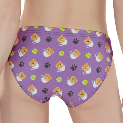 Pomeranian In Tea Cup Pattern Print Women's Panties