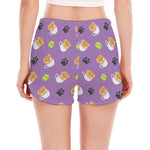 Pomeranian In Tea Cup Pattern Print Women's Split Running Shorts
