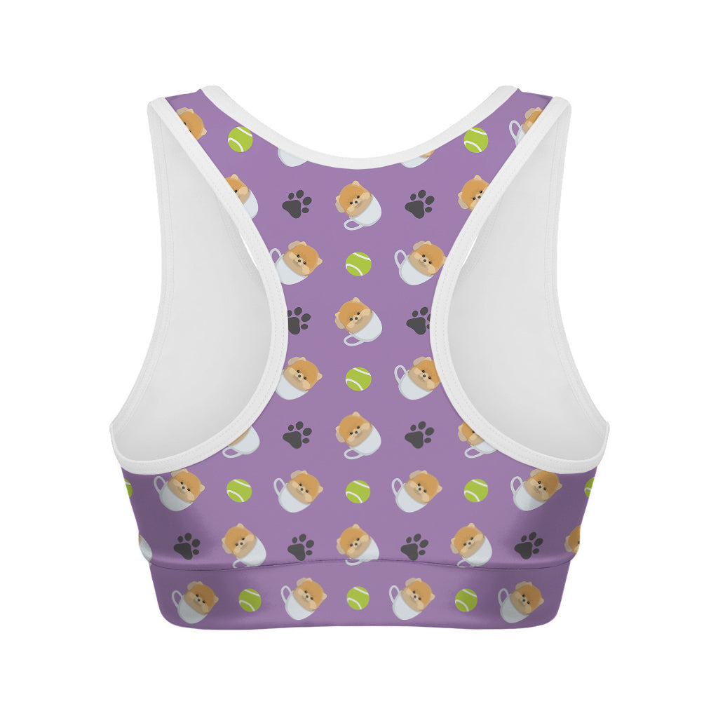 Pomeranian In Tea Cup Pattern Print Women's Sports Bra