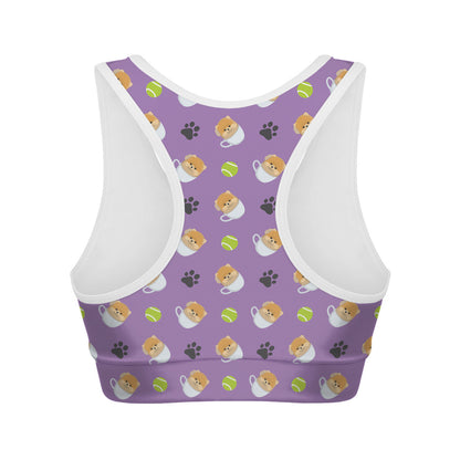 Pomeranian In Tea Cup Pattern Print Women's Sports Bra