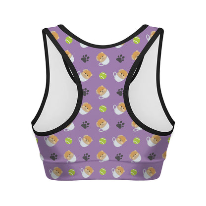 Pomeranian In Tea Cup Pattern Print Women's Sports Bra