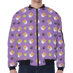 Pomeranian In Tea Cup Pattern Print Zip Sleeve Bomber Jacket