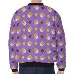 Pomeranian In Tea Cup Pattern Print Zip Sleeve Bomber Jacket