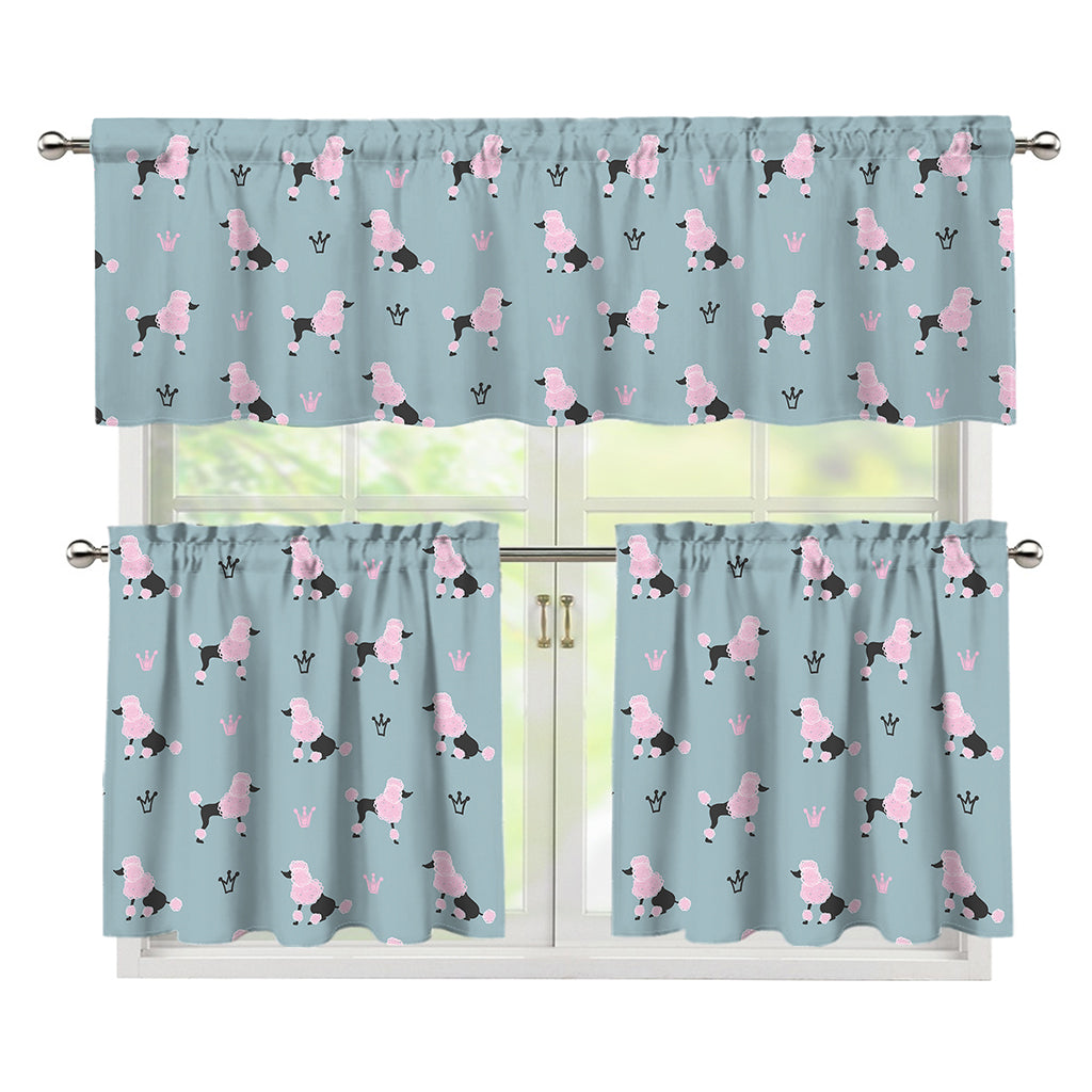 Poodle And Crown Pattern Print 3 Piece Kitchen Curtains