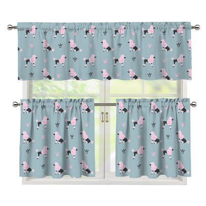 Poodle And Crown Pattern Print 3 Piece Kitchen Curtains
