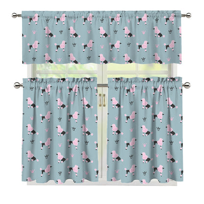 Poodle And Crown Pattern Print 3 Piece Kitchen Curtains