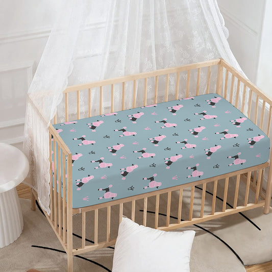 Poodle And Crown Pattern Print Baby Crib Sheet