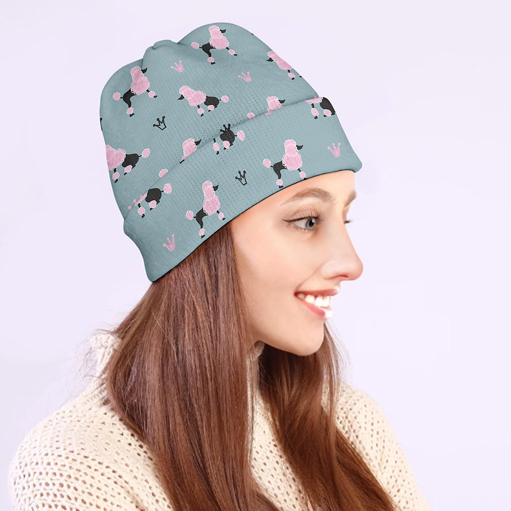 Poodle And Crown Pattern Print Beanie