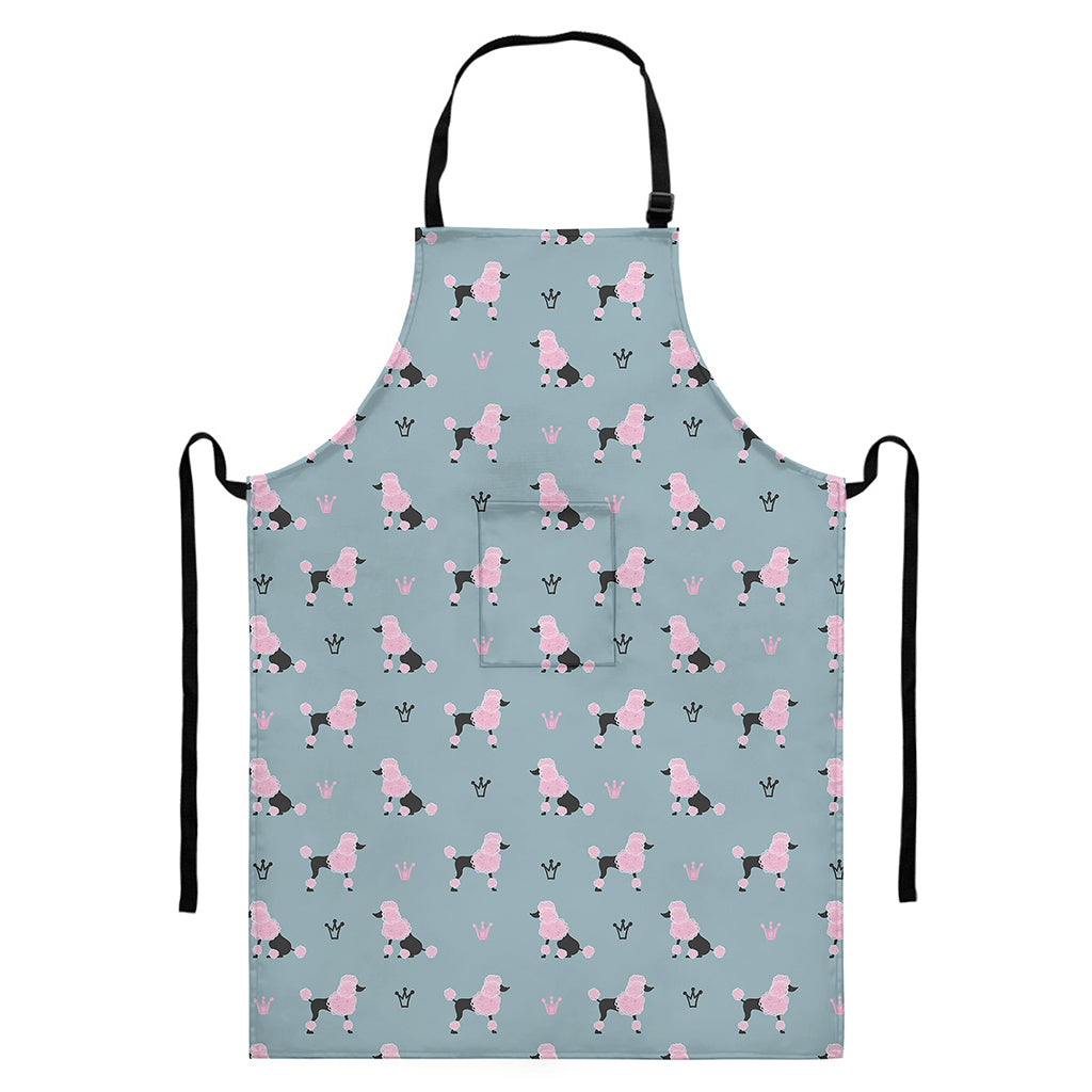 Poodle And Crown Pattern Print Bib Apron With Pocket