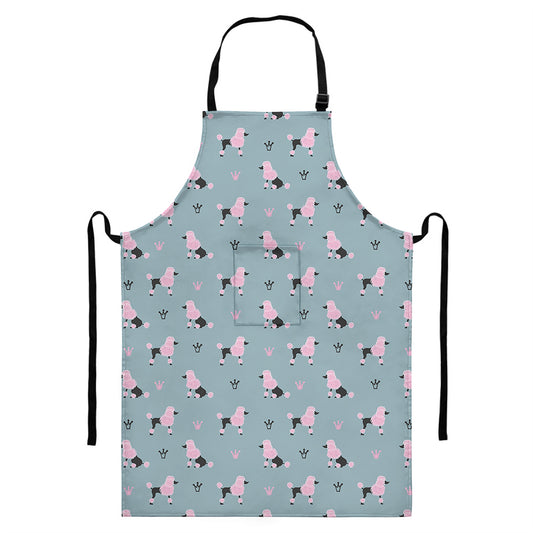 Poodle And Crown Pattern Print Bib Apron With Pocket
