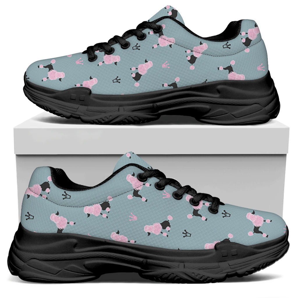 Poodle And Crown Pattern Print Black Chunky Shoes