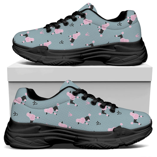 Poodle And Crown Pattern Print Black Chunky Shoes