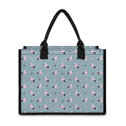 Poodle And Crown Pattern Print Canvas Tote Bag