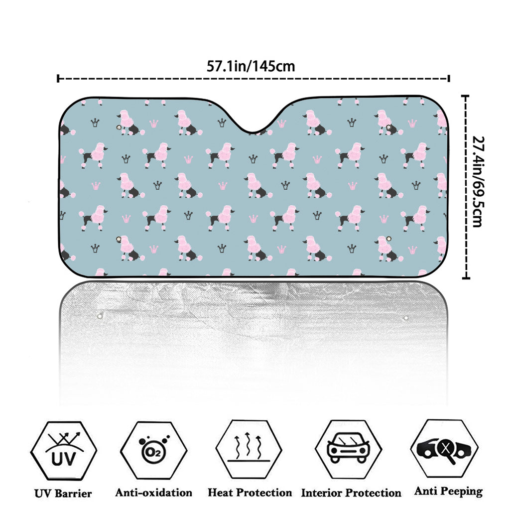 Poodle And Crown Pattern Print Car Windshield Sun Shade