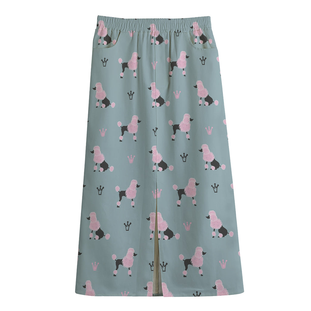 Poodle And Crown Pattern Print Cotton Front Slit Maxi Skirt
