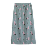 Poodle And Crown Pattern Print Cotton Front Slit Maxi Skirt
