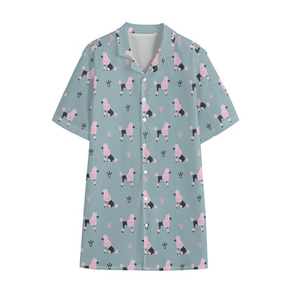 Poodle And Crown Pattern Print Cotton Hawaiian Shirt