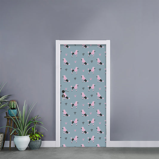 Poodle And Crown Pattern Print Door Sticker