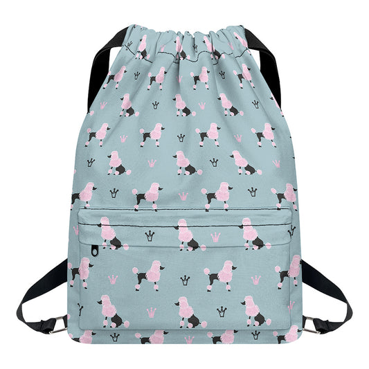 Poodle And Crown Pattern Print Drawstring Backpack