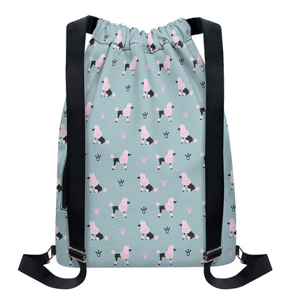 Poodle And Crown Pattern Print Drawstring Backpack