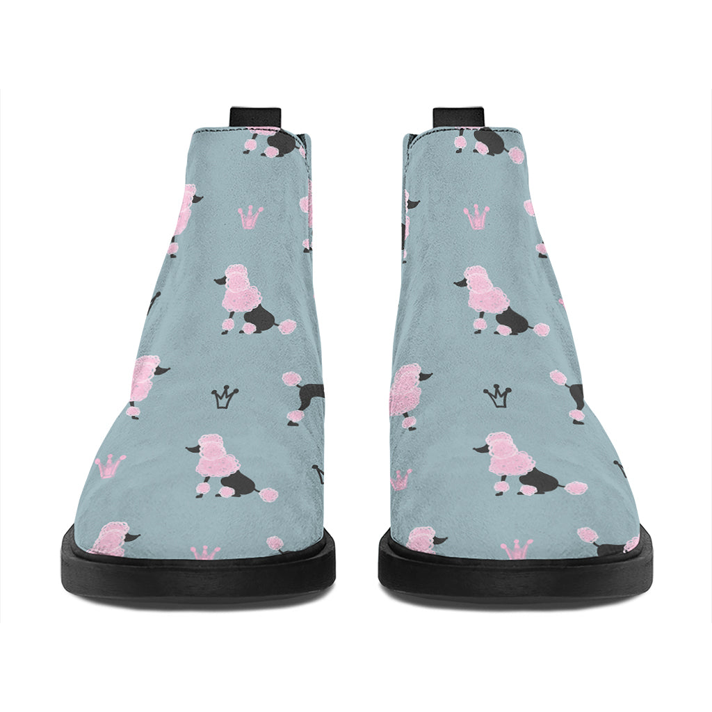 Poodle And Crown Pattern Print Flat Ankle Boots