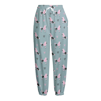 Poodle And Crown Pattern Print Fleece Lined Knit Pants