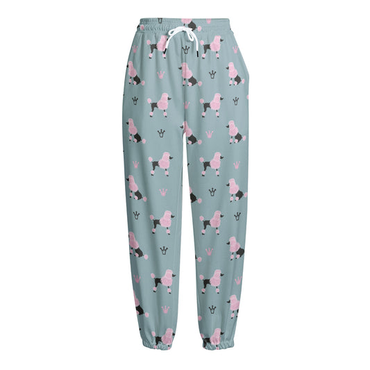 Poodle And Crown Pattern Print Fleece Lined Knit Pants