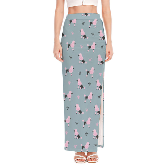 Poodle And Crown Pattern Print High Slit Maxi Skirt