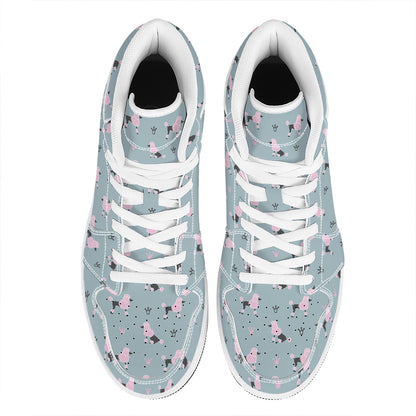 Poodle And Crown Pattern Print High Top Leather Sneakers