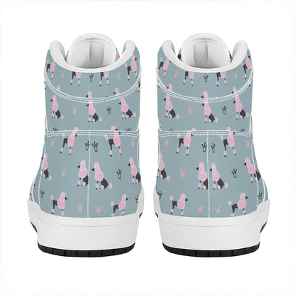 Poodle And Crown Pattern Print High Top Leather Sneakers