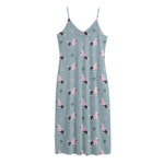 Poodle And Crown Pattern Print Jersey Midi Cami Dress