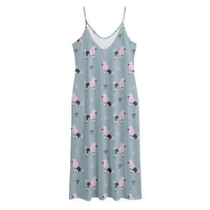 Poodle And Crown Pattern Print Jersey Midi Cami Dress