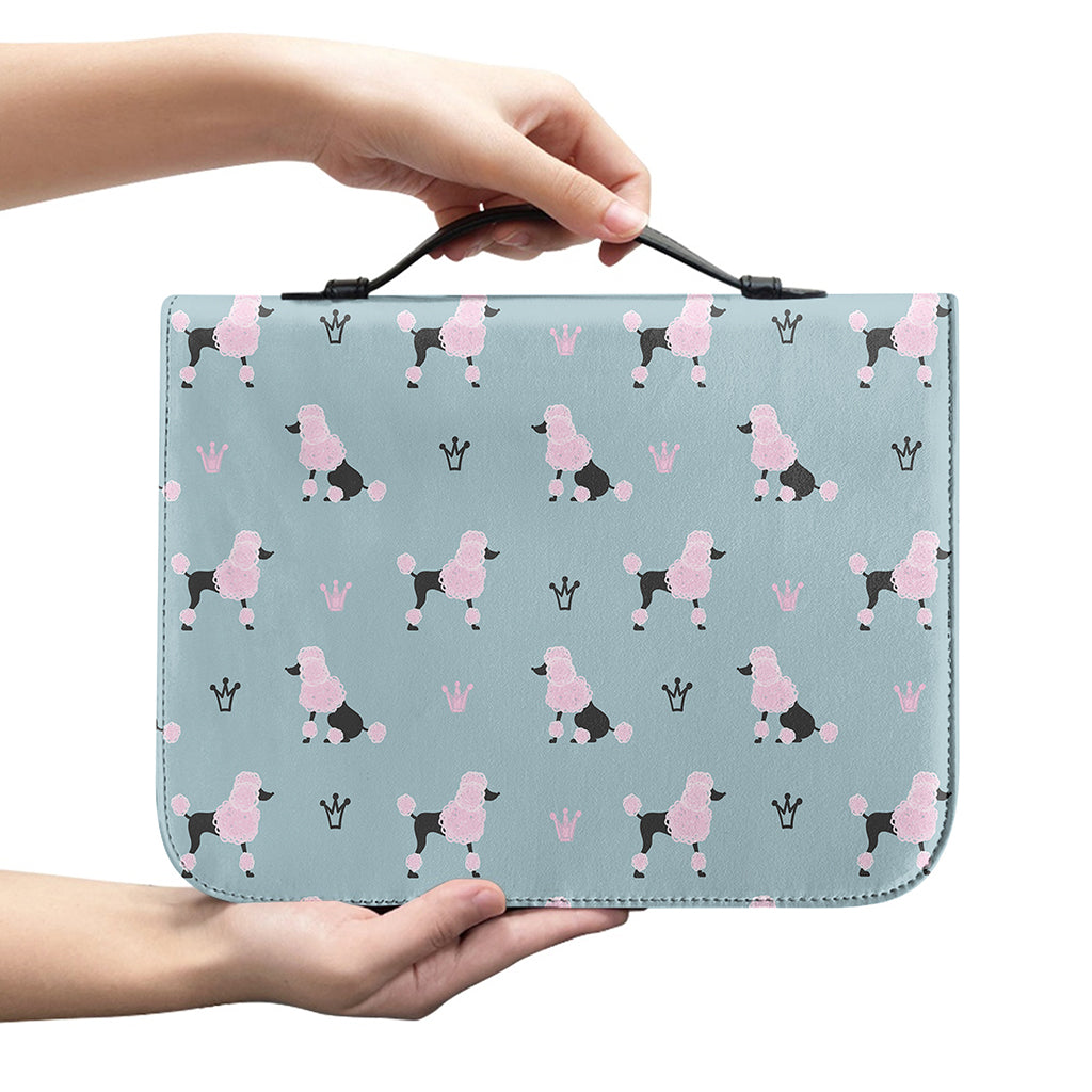Poodle And Crown Pattern Print Leather Bible Cover