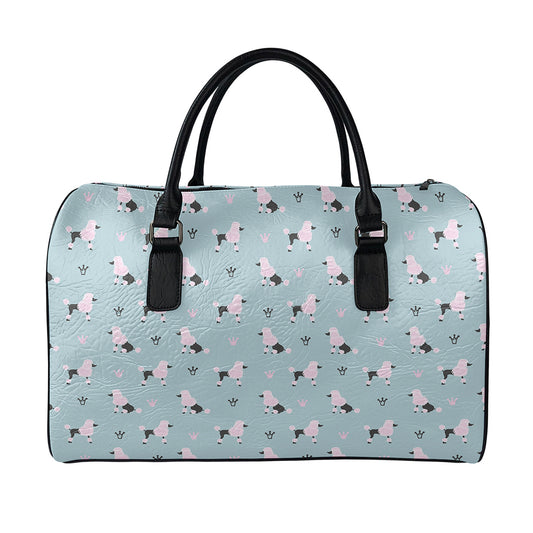 Poodle And Crown Pattern Print Leather Duffle Bag