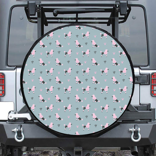 Poodle And Crown Pattern Print Leather Spare Tire Cover