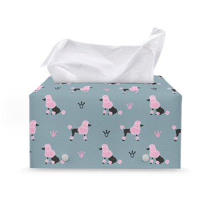 Poodle And Crown Pattern Print Leather Tissue Box Cover
