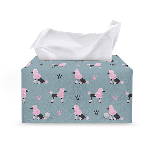 Poodle And Crown Pattern Print Leather Tissue Box Cover