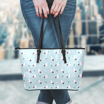 Poodle And Crown Pattern Print Leather Tote Bag