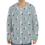 Poodle And Crown Pattern Print Long Sleeve Baseball Jersey
