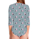 Poodle And Crown Pattern Print Long Sleeve Swimsuit