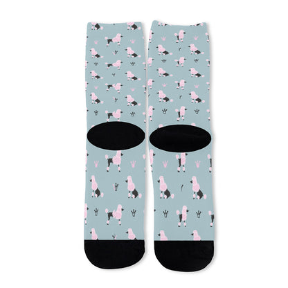 Poodle And Crown Pattern Print Long Socks