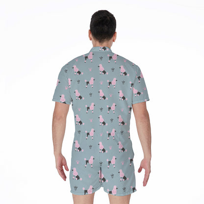 Poodle And Crown Pattern Print Men's Rompers