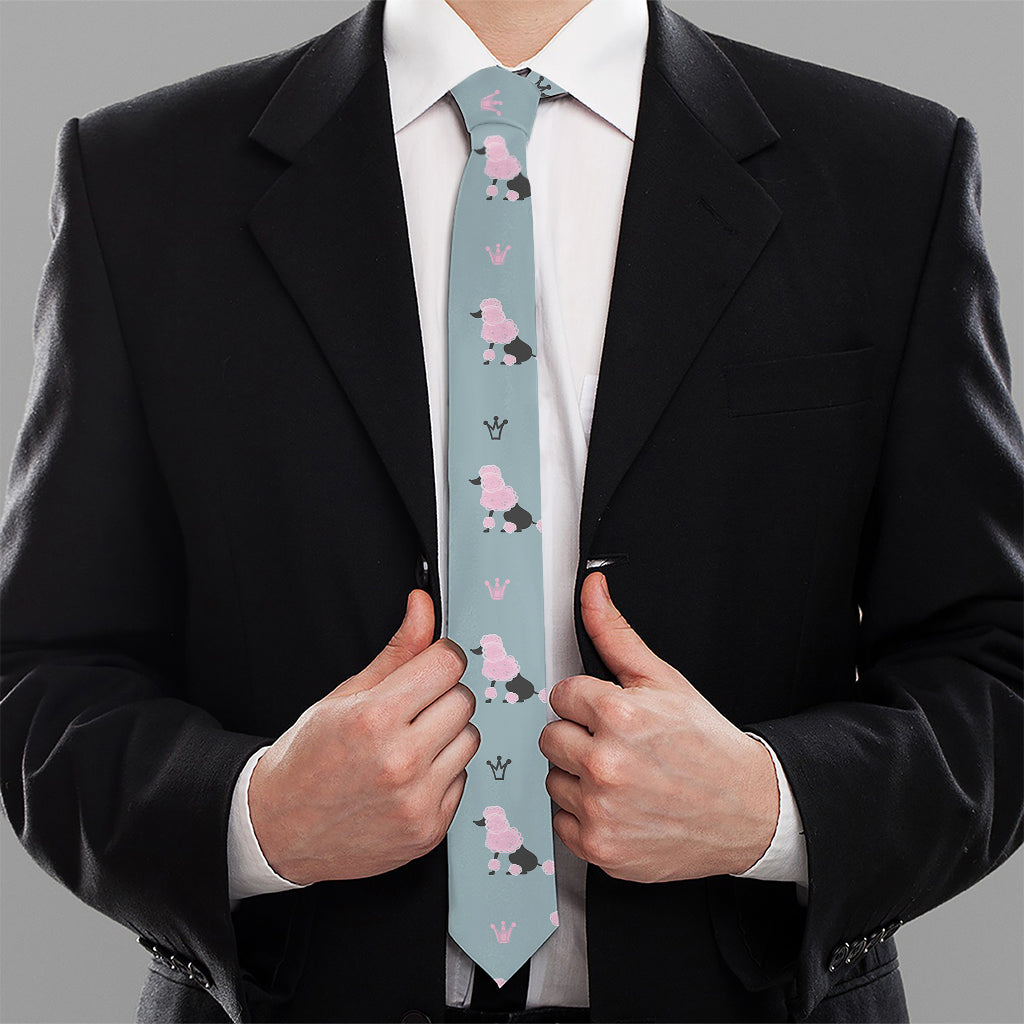 Poodle And Crown Pattern Print Necktie