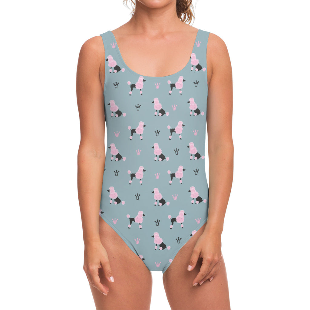 Poodle And Crown Pattern Print One Piece Swimsuit
