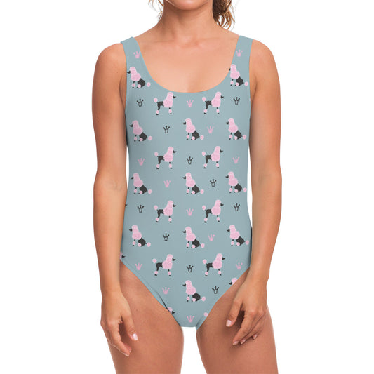 Poodle And Crown Pattern Print One Piece Swimsuit