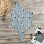 Poodle And Crown Pattern Print One Shoulder Bodysuit