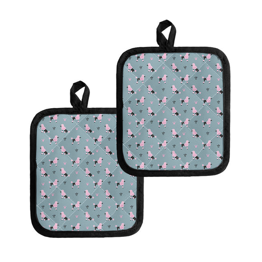 Poodle And Crown Pattern Print Pot Holders
